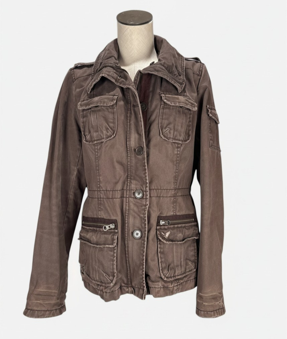 American Eagle Utility Field Jacket Women LARGE Brown Denim Rugged Military Coat